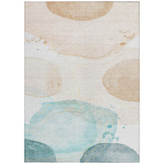 10' X 14' Beige and Blue Abstract Washable Non Skid Indoor Outdoor Area Rug