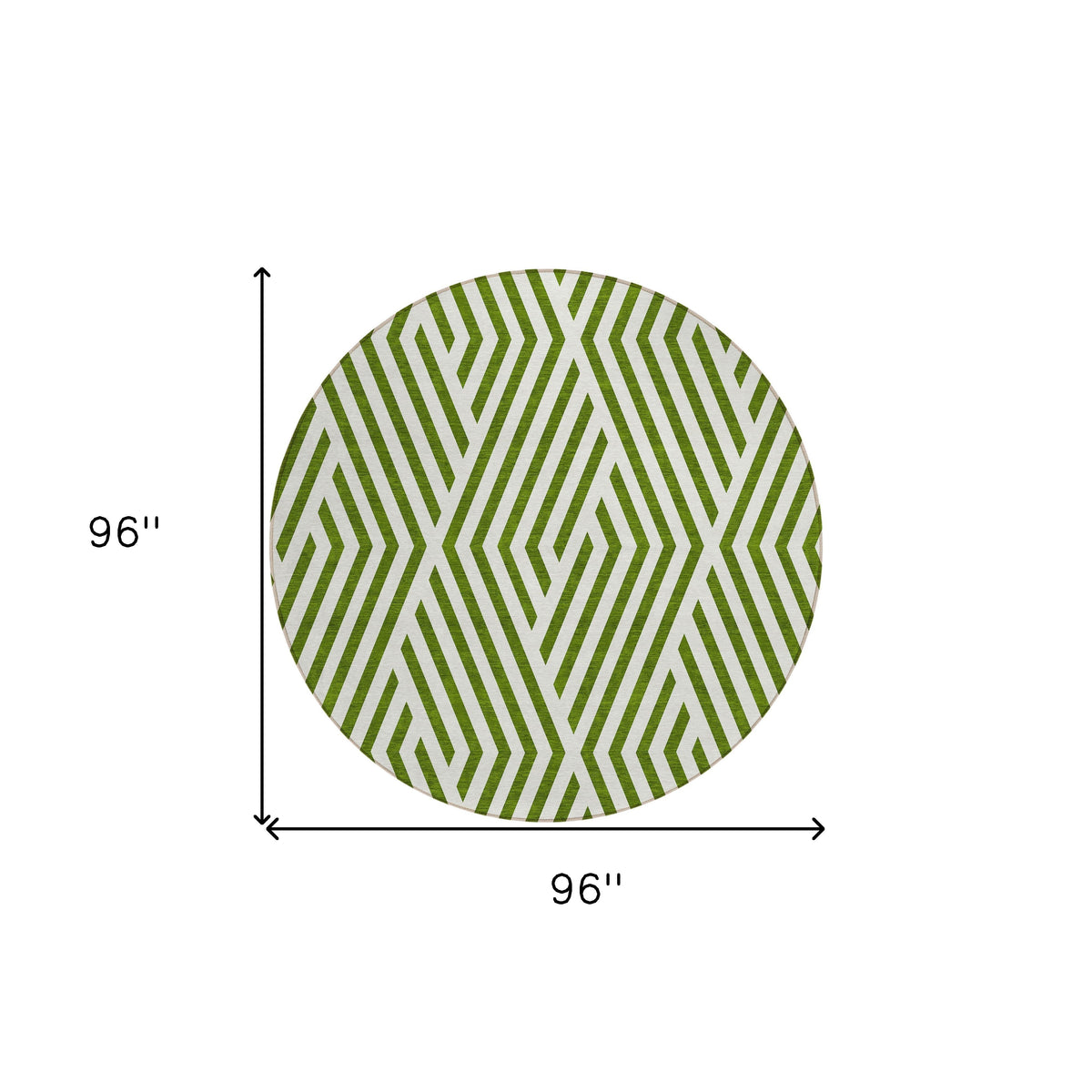 8' Round Lime Green and White Round Geometric Washable Non Skid Indoor Outdoor Area Rug