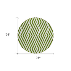 8' Round Lime Green and White Round Geometric Washable Non Skid Indoor Outdoor Area Rug