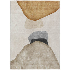 3' X 4' Tan Brown and Gray Abstract Washable Non Skid Indoor Outdoor Area Rug