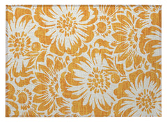 2' X 3' Orange and White Floral Washable Non Skid Indoor Outdoor Area Rug