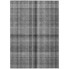 9' X 12' Gray Plaid Washable Non Skid Indoor Outdoor Area Rug