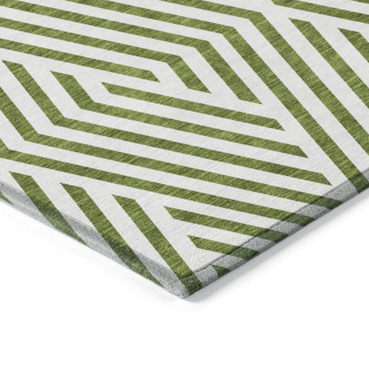 8' Runner Lime Green and White Geometric Washable Non Skid Indoor Outdoor Runner Rug