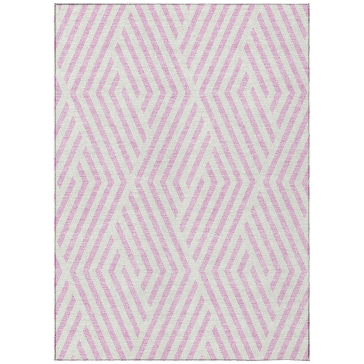8' X 10' Pink and White Geometric Washable Non Skid Indoor Outdoor Area Rug