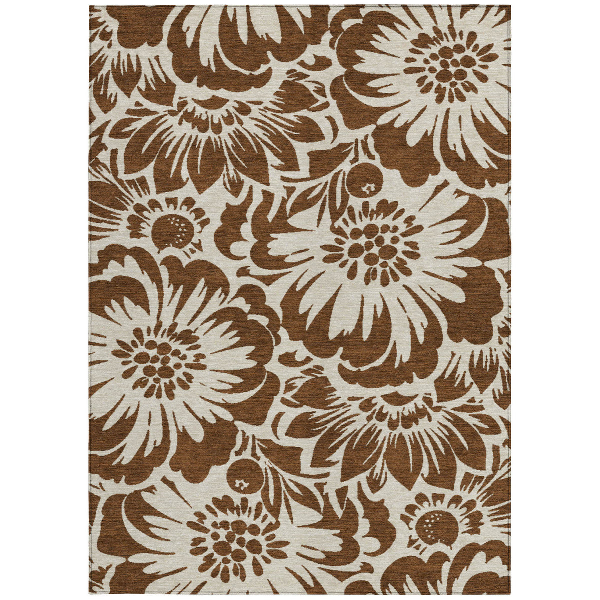 3' X 4' Brown and Ivory Floral Washable Non Skid Indoor Outdoor Area Rug