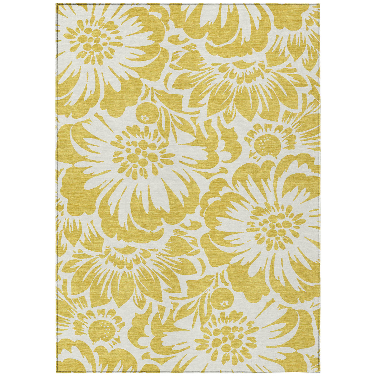 3' X 4' Gold and White Floral Washable Non Skid Indoor Outdoor Area Rug
