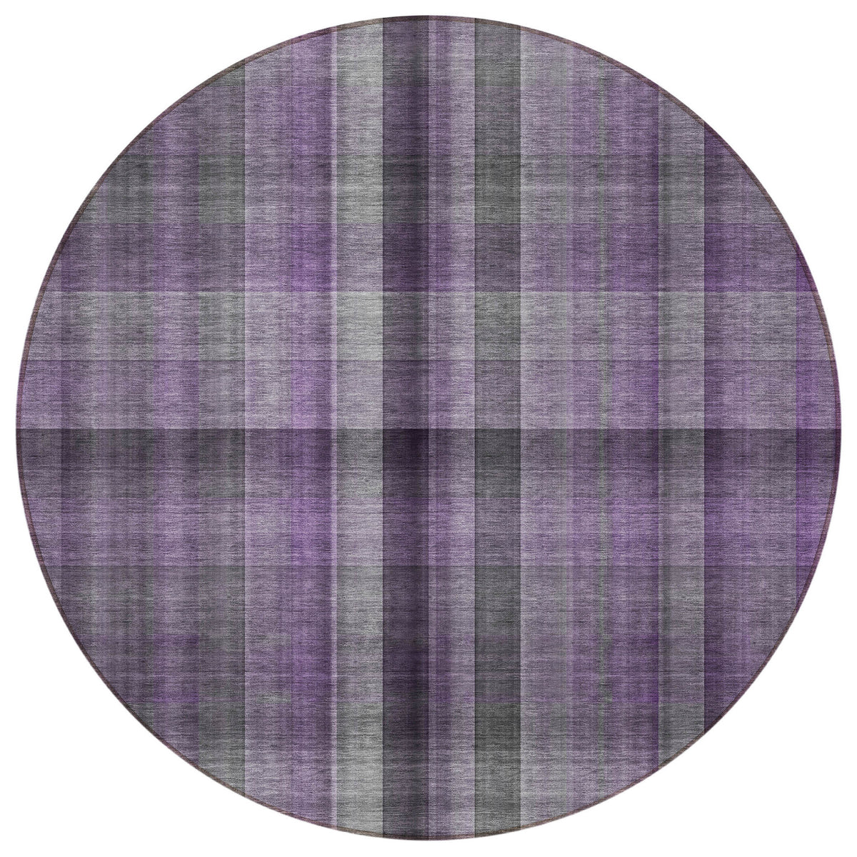 8' Round Purple Round Plaid Washable Non Skid Indoor Outdoor Area Rug