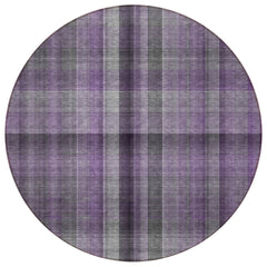 8' Round Purple Round Plaid Washable Non Skid Indoor Outdoor Area Rug
