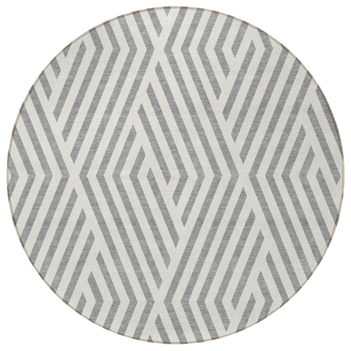 8' Round Gray and Ivory Round Geometric Washable Non Skid Indoor Outdoor Area Rug