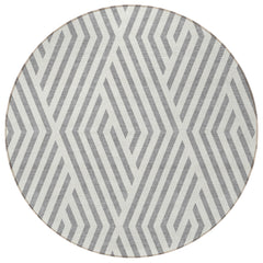 8' Round Gray and Ivory Round Geometric Washable Non Skid Indoor Outdoor Area Rug