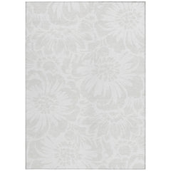 9' X 12' Ivory Floral Washable Non Skid Indoor Outdoor Area Rug