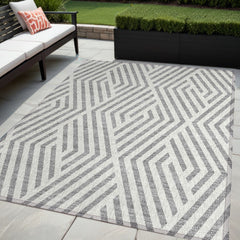 5' X 8' Gray and Ivory Geometric Washable Non Skid Indoor Outdoor Area Rug