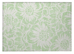 2' X 3' Mint Green and Ivory Floral Washable Non Skid Indoor Outdoor Area Rug