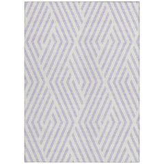 5' X 8' Lavender and Ivory Geometric Washable Non Skid Indoor Outdoor Area Rug