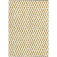 3' X 4' Gold and White Geometric Washable Non Skid Indoor Outdoor Area Rug