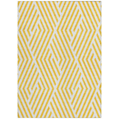 3' X 4' Gold and White Geometric Washable Non Skid Indoor Outdoor Area Rug