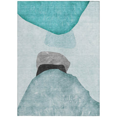 8' X 10' Ivory Teal and Gray Abstract Washable Non Skid Indoor Outdoor Area Rug