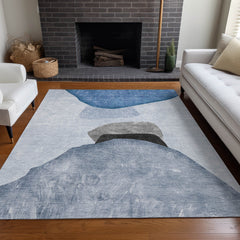 3' X 4' Blue Gray and Black Abstract Washable Non Skid Indoor Outdoor Area Rug