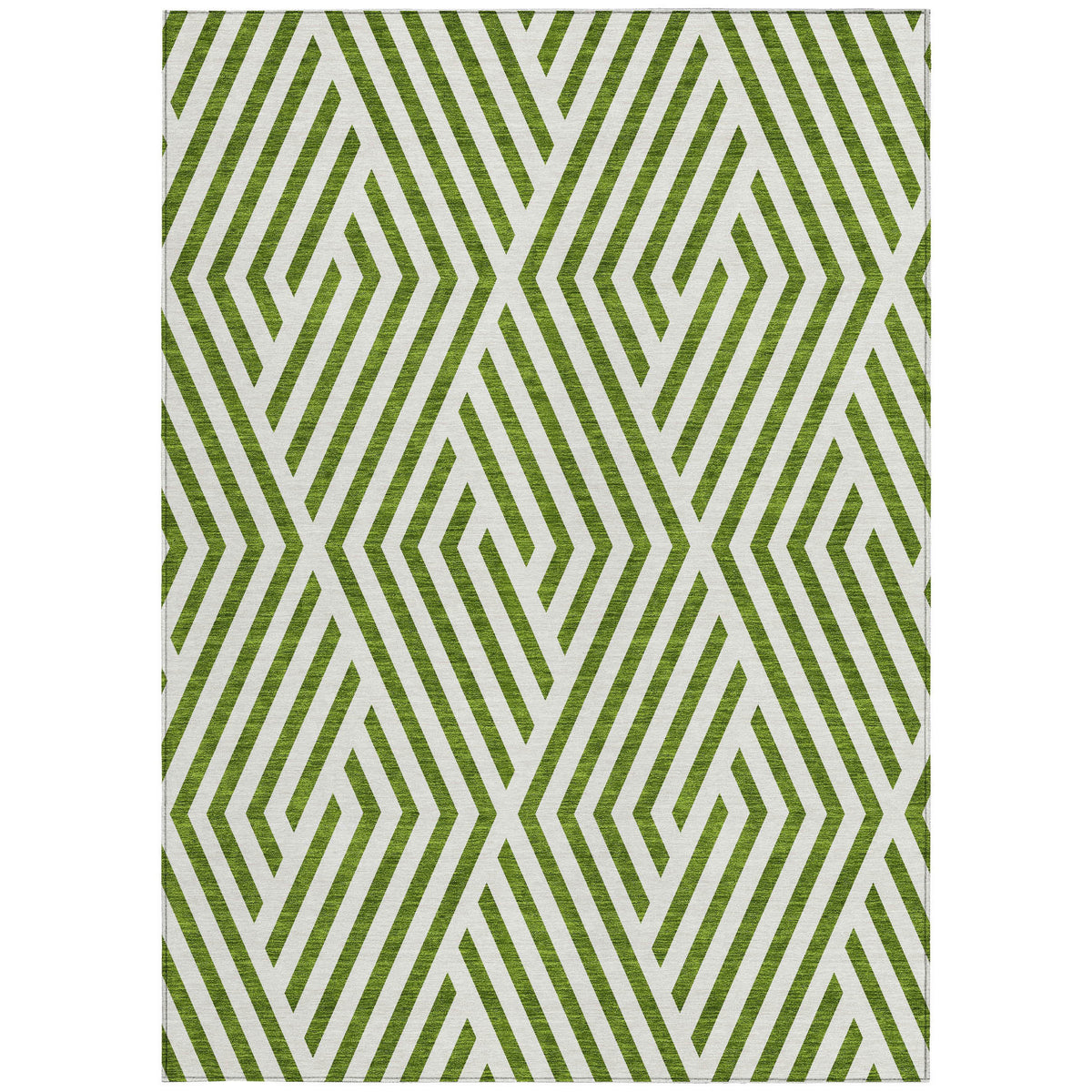 9' X 12' Lime Green and White Geometric Washable Non Skid Indoor Outdoor Area Rug