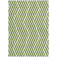 9' X 12' Lime Green and White Geometric Washable Non Skid Indoor Outdoor Area Rug