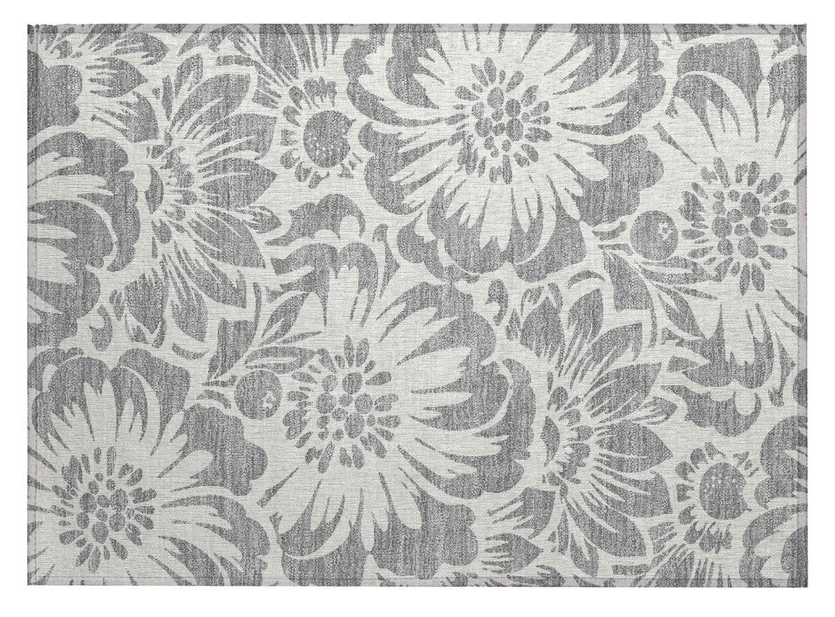2' X 3' Gray and Ivory Floral Washable Non Skid Indoor Outdoor Area Rug