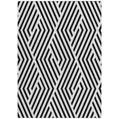10' X 14' Black and White Geometric Washable Non Skid Indoor Outdoor Area Rug