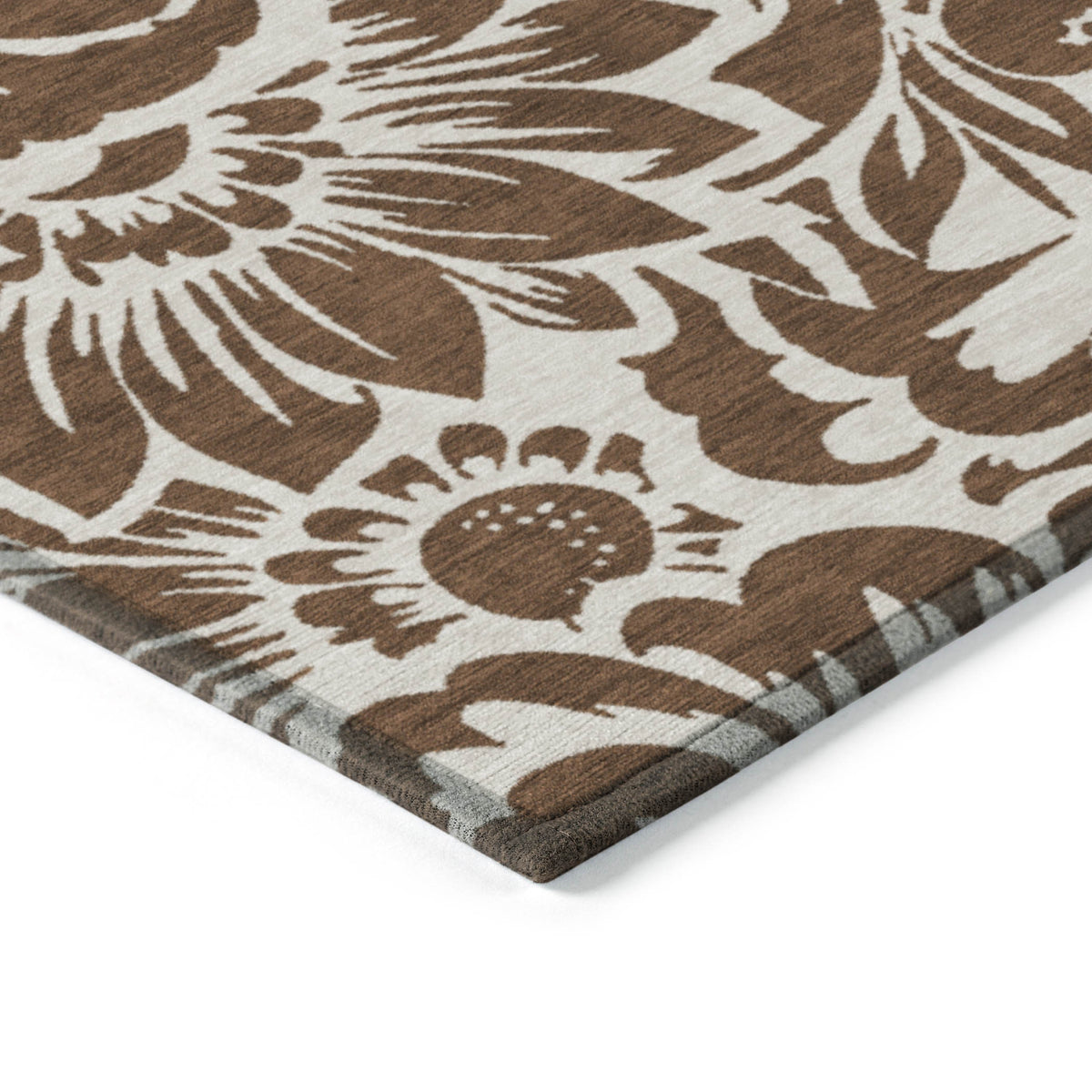 9' X 12' Brown and Ivory Floral Washable Non Skid Indoor Outdoor Area Rug