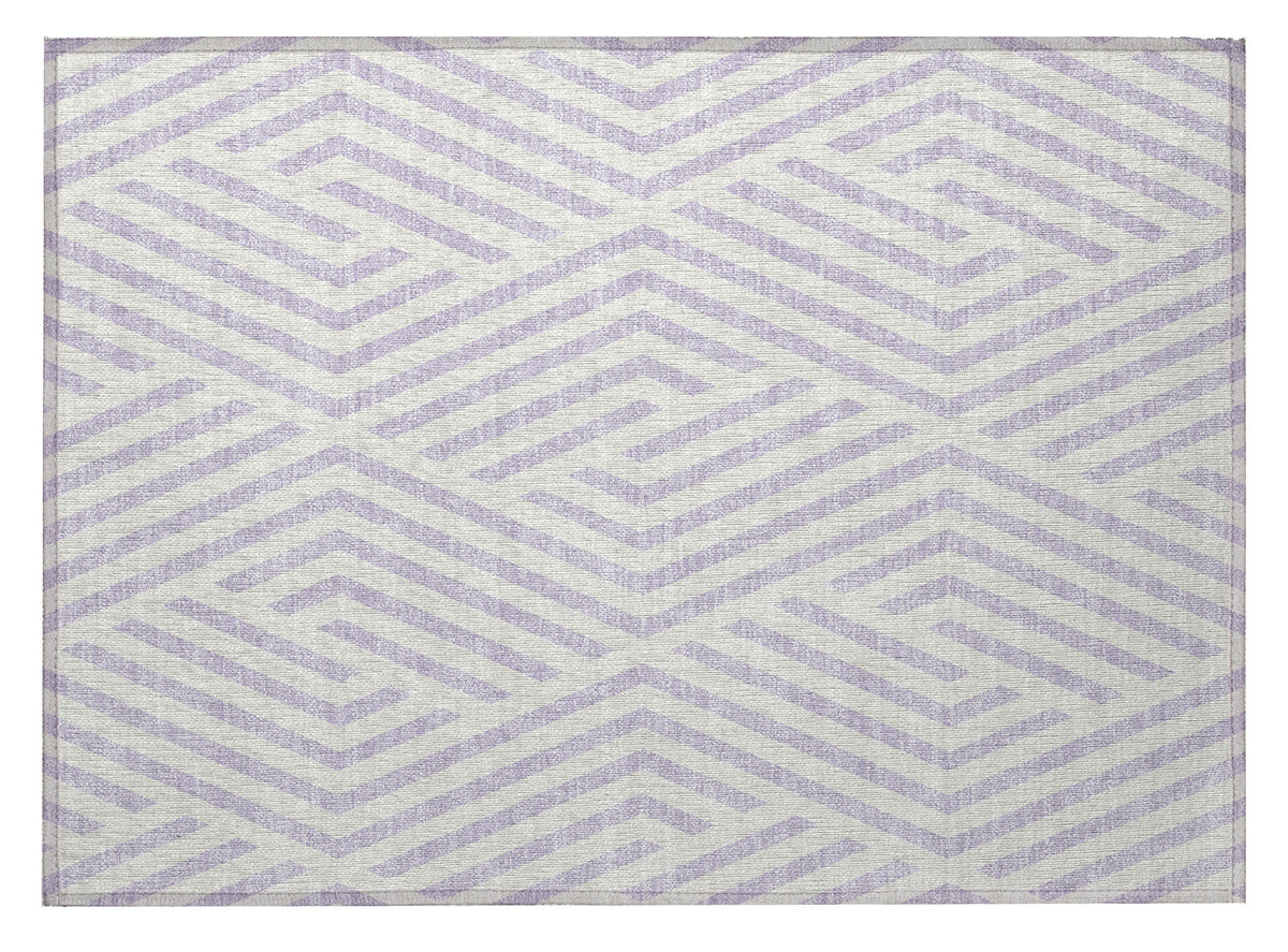 2' X 3' Lavender and Ivory Geometric Washable Non Skid Indoor Outdoor Area Rug