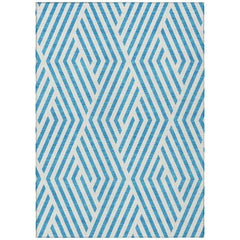 5' X 8' Teal and White Geometric Washable Non Skid Indoor Outdoor Area Rug