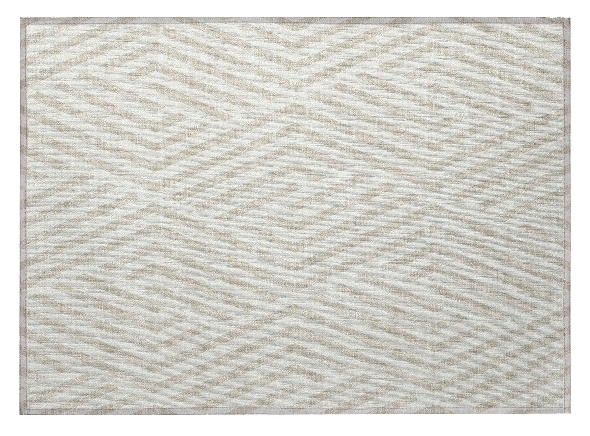 2' X 3' Beige and Ivory Geometric Washable Non Skid Indoor Outdoor Area Rug