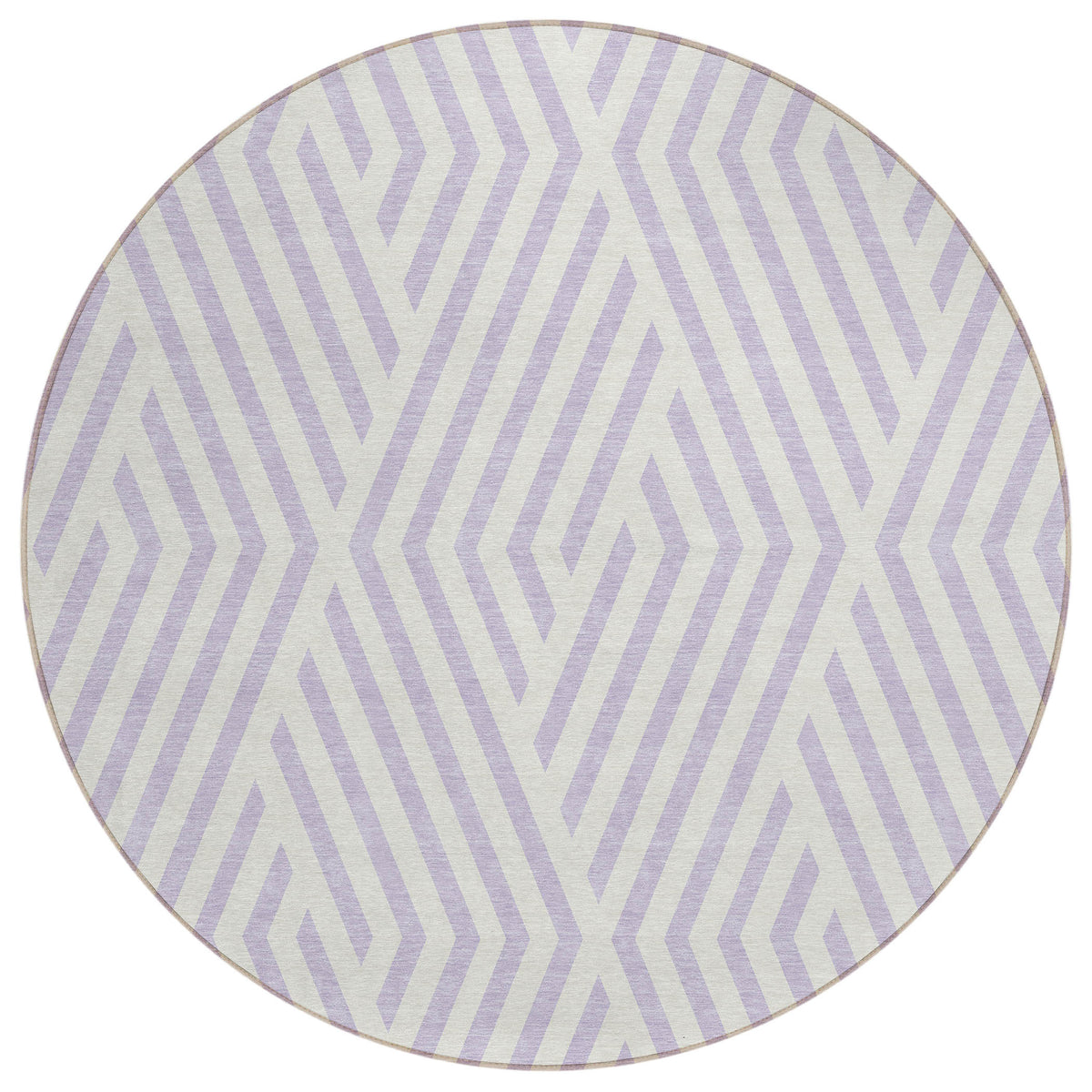 8' Round Lavender and Ivory Round Geometric Washable Non Skid Indoor Outdoor Area Rug