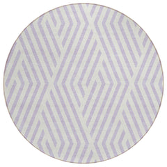 8' Round Lavender and Ivory Round Geometric Washable Non Skid Indoor Outdoor Area Rug
