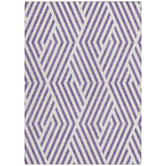 3' X 5' Purple and White Geometric Washable Non Skid Indoor Outdoor Area Rug