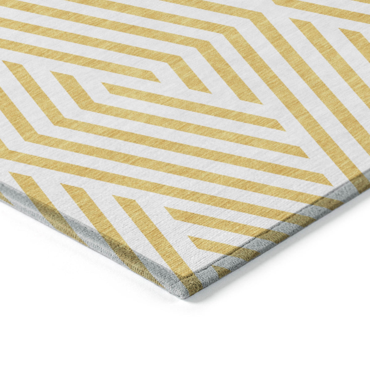 3' X 5' Gold and White Geometric Washable Non Skid Indoor Outdoor Area Rug