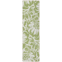 8' Runner Green and Ivory Floral Washable Non Skid Indoor Outdoor Runner Rug