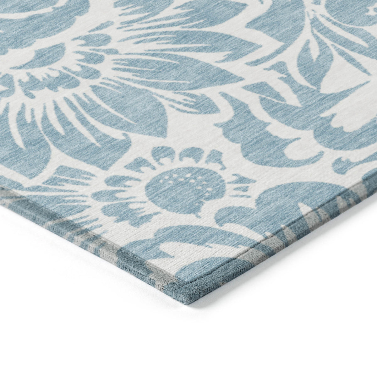 3' X 4' Denim and Ivory Floral Washable Non Skid Indoor Outdoor Area Rug