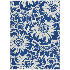 3' X 5' Navy and Ivory Floral Washable Non Skid Indoor Outdoor Area Rug