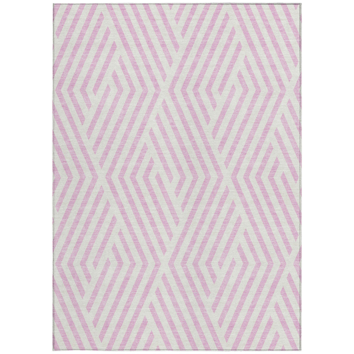 10' X 14' Pink and White Geometric Washable Non Skid Indoor Outdoor Area Rug