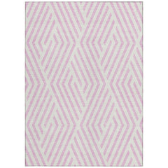 10' X 14' Pink and White Geometric Washable Non Skid Indoor Outdoor Area Rug