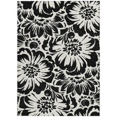3' X 5' Black and Ivory Floral Washable Non Skid Indoor Outdoor Area Rug