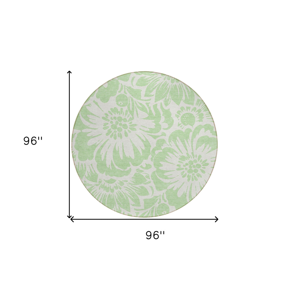 8' Round Mint Green and Ivory Round Floral Washable Non Skid Indoor Outdoor Area Rug