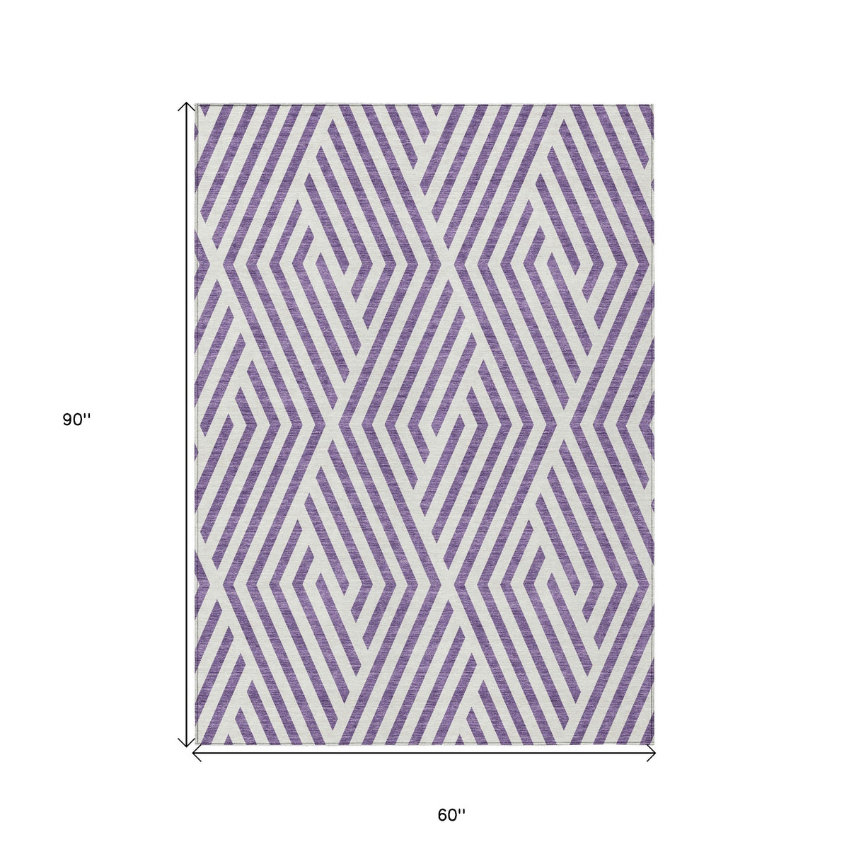 5' X 8' Purple and White Geometric Washable Non Skid Indoor Outdoor Area Rug