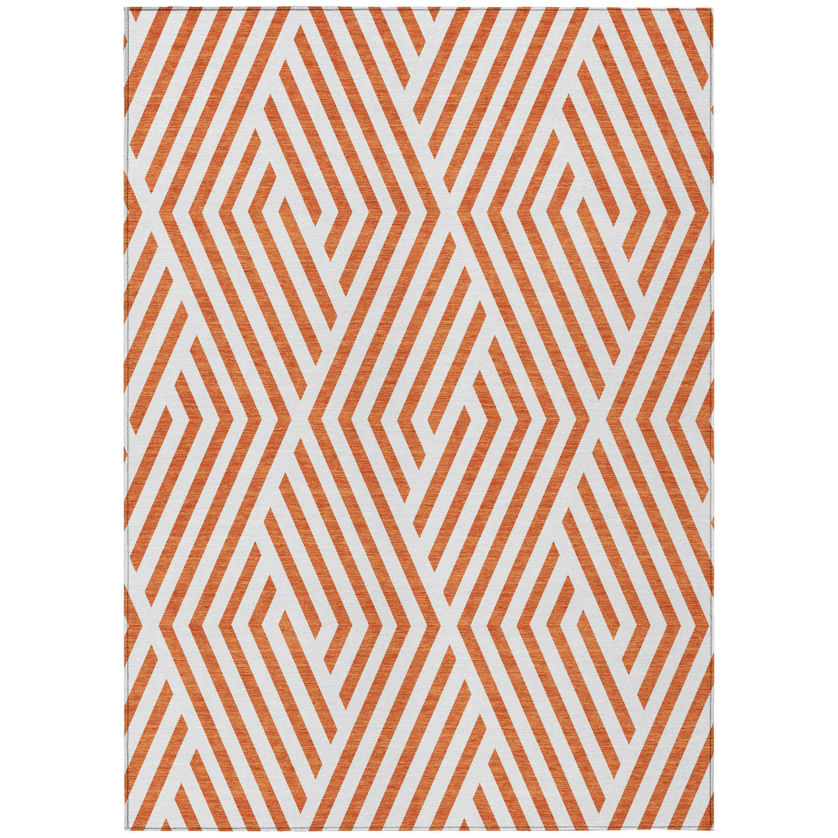 8' X 10' Orange and White Geometric Washable Non Skid Indoor Outdoor Area Rug