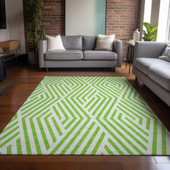 3' X 5' Lime Green and White Geometric Washable Non Skid Indoor Outdoor Area Rug