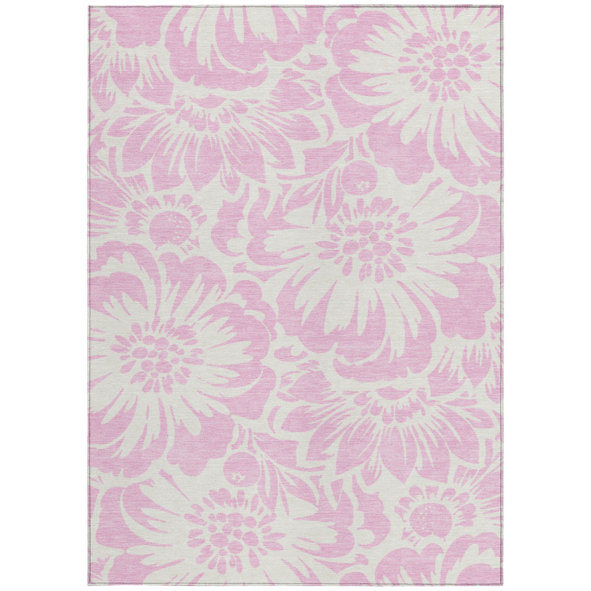 8' X 10' Pink and Ivory Floral Washable Non Skid Indoor Outdoor Area Rug