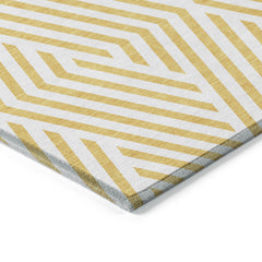 5' X 8' Gold and White Geometric Washable Non Skid Indoor Outdoor Area Rug