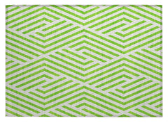 2' X 3' Lime Green and White Geometric Washable Non Skid Indoor Outdoor Area Rug