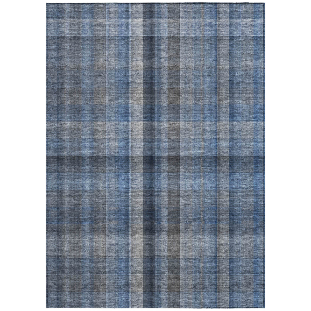 8' X 10' Blue Plaid Washable Non Skid Indoor Outdoor Area Rug