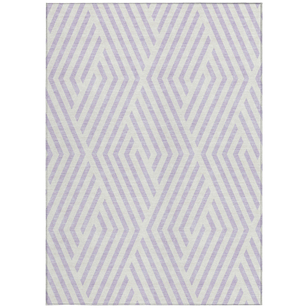 9' X 12' Lavender and Ivory Geometric Washable Non Skid Indoor Outdoor Area Rug