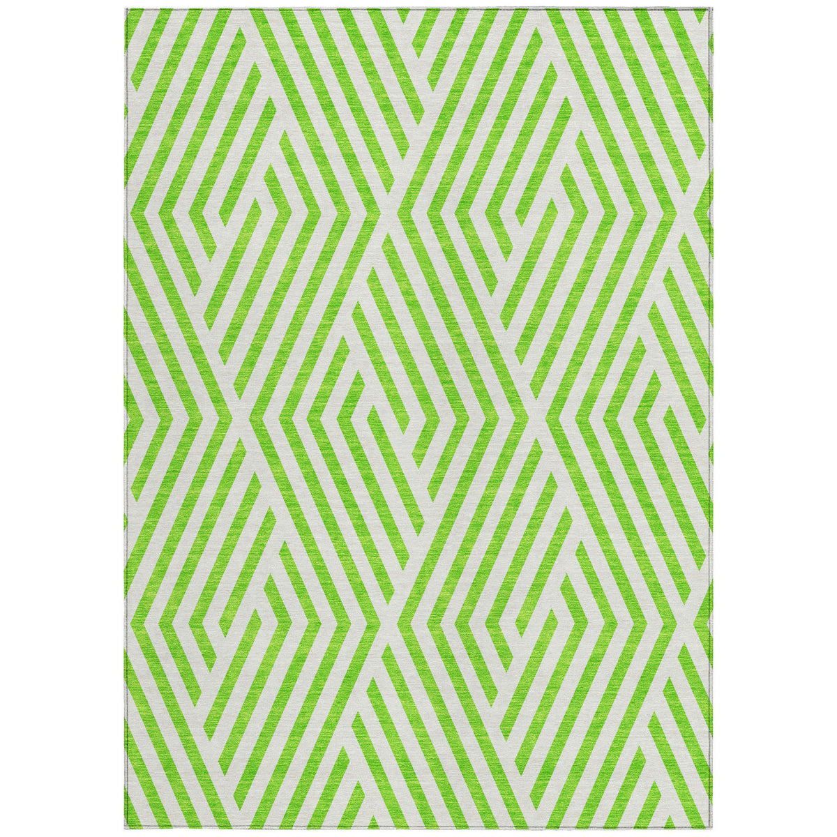 5' X 8' Lime Green and White Geometric Washable Non Skid Indoor Outdoor Area Rug